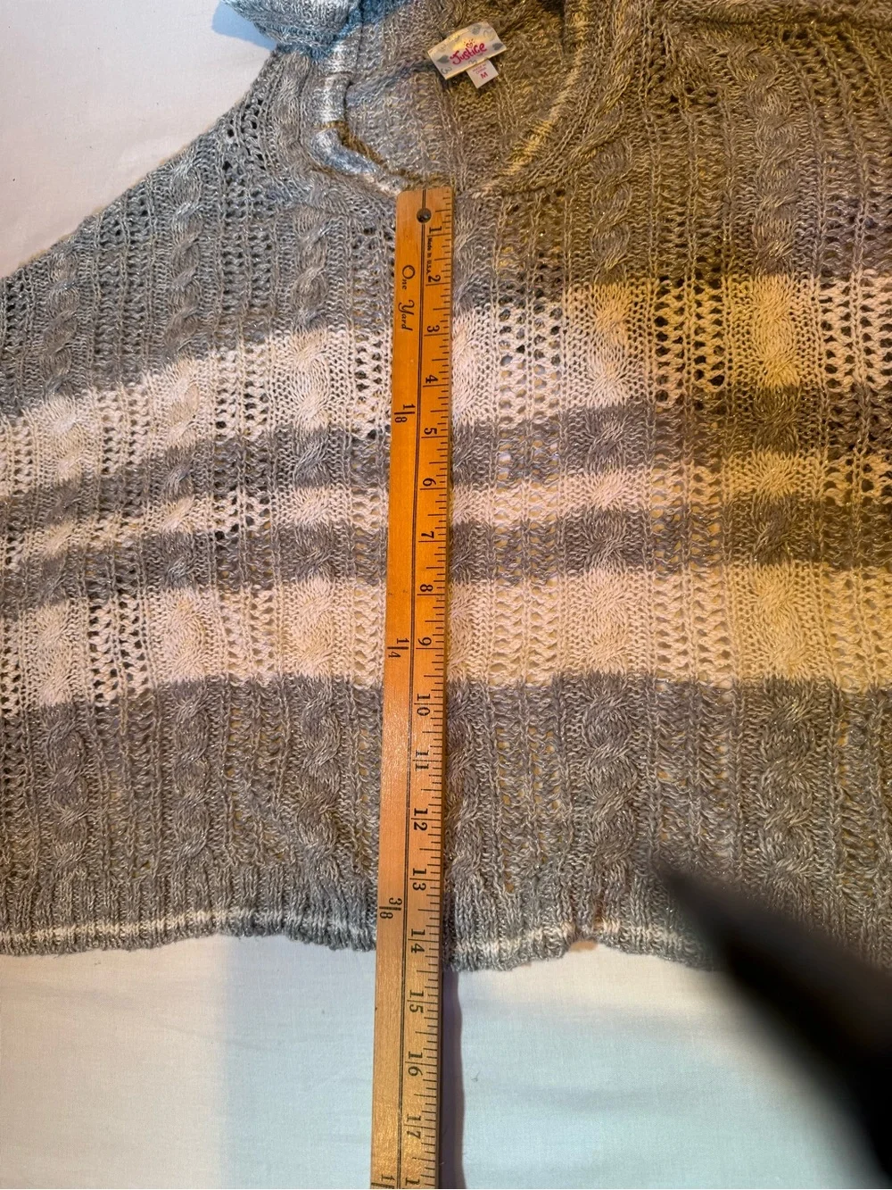 Justice Girls Open Knit Hooded Poncho Sweater Grey